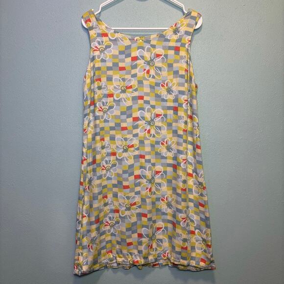 Vintage Y2K Sportif USA Floral Checkerboard Sleeveless Shift Dress Size M - Picture 1 of 7